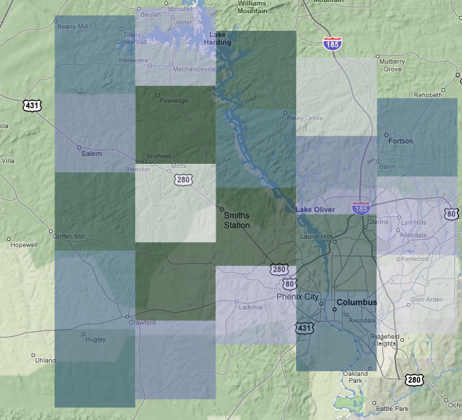 Same mock-up, at 50% opaque (Google terrain)