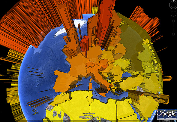 3D prism map of population in Google Earth
