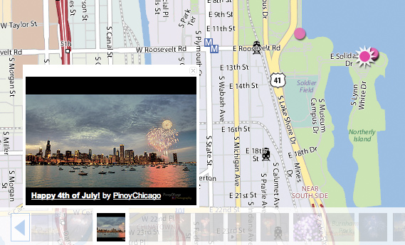 Flickr's map splits apart a probed location (white star outline) and its info.