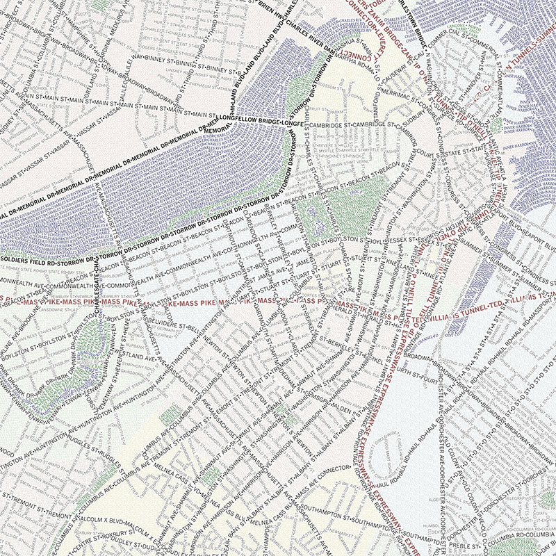 Original Boston typographic map detail